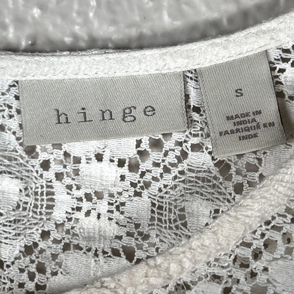 Hinge Sz S 3/4 Sleeve Sweetheart Lace Bodice Blouse White Lace Accents Boho - Picture 9 of 13